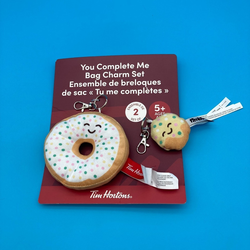 Tim Hortons You Complete Me Bag Charm Set 2 Pc Donut and Timbit Valentine's 2025